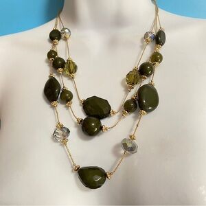 SOPHIA & KATE Multistrand Necklace Green Beads Gold Tone Necklace